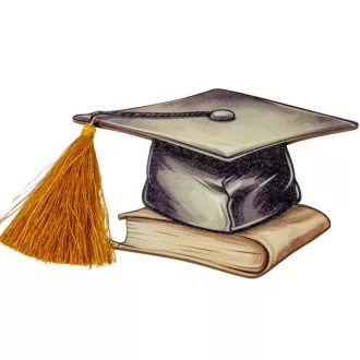 Nyomtatott fa tábla diplomaosztó kalap arany bojttal 12cm