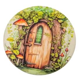   Nyomtatott fa tábla koszorú közép Zöldablakos manóajtó 11,8cm