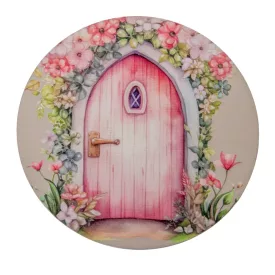   Nyomtatott fa tábla koszorú közép Tündérajtó rózsaszín 14,8cm