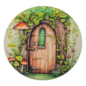   Nyomtatott fa tábla koszorú közép - Zöldablakos manóajtó 14,8cm