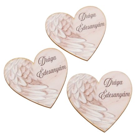 Nyomtatott szív dekorkarton - Drága Édesanyám felirattal 7cm 3db-os