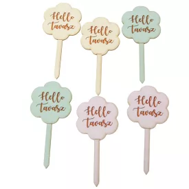   Nyomtatott dekorkarton Hello tavasz beszúrós táblák mix 10cm 6db-os