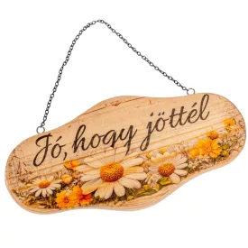 Natúr tábla Jó hogy jöttél felirattal láncos 25x12cm