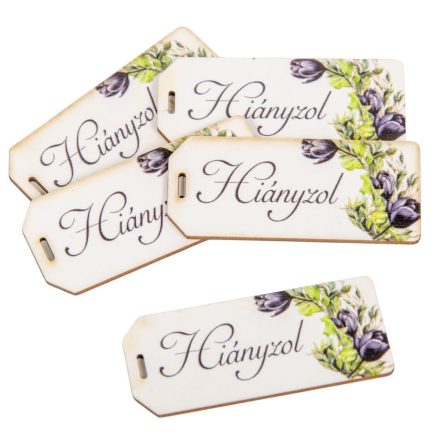 Nyomtatott scrapbook dekorkarton Hiányzol felirattal 5,5cm 5db-os