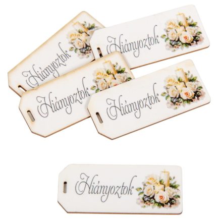 Nyomtatott scrapbook dekorkarton Hiányoztok felirattal 5,5cm 5db-os