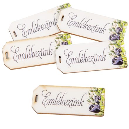 Nyomtatott scrapbook dekorkarton Emlékezünk felirattal 5,5cm 5db-os