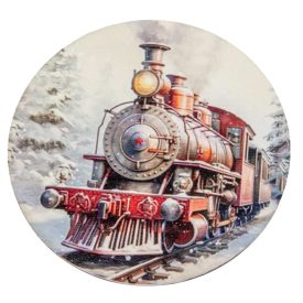   Nyomtatott fa tábla koszorú közép karácsonyi vonatos 11,8cm