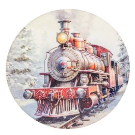   Nyomtatott fa tábla koszorú közép Karácsonyi vonat 14,8cm