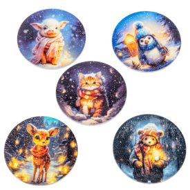 Nyomtatott dekorkarton Téli állatok 5cm 5db-os