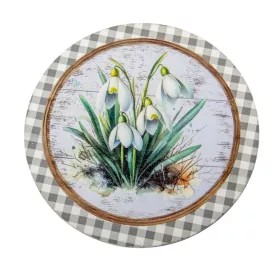   Nyomtatott fa tábla Hóvirágok retró koszorúközép 11,8cm