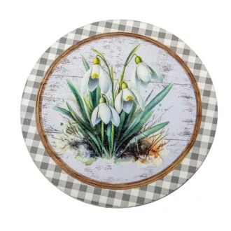   Nyomtatott fa tábla Hóvirágok retró koszorúközép 11,8cm
