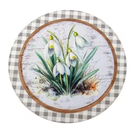   Nyomtatott fa tábla Hóvirágok retró koszorúközép 14,8cm