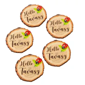   Nyomtatott dekorkarton Hello Tavasz faszelet katicás 5cm 5db-os