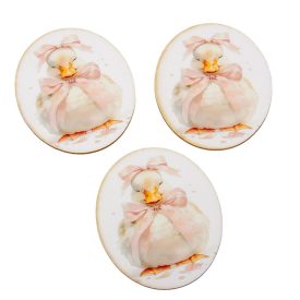 Nyomtatott dekorkarton masnis kacsa ovál tábla 8cm 3db-os