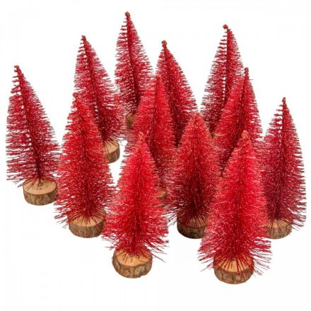 Mini fenyő piros csillámporos 15cm 12db-os
