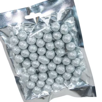 Glitteres polisztirol golyó ezüst 1,5cm kb.10-12gr