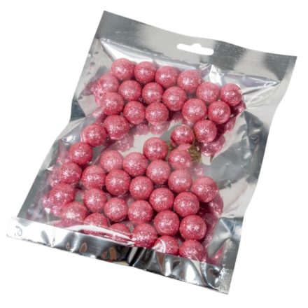Glitteres polisztirol golyó 1,5cm rózsaszín kb.10-12gr