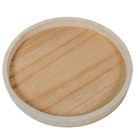 Fa tálca kerek peremes fehér-natúr D30cm