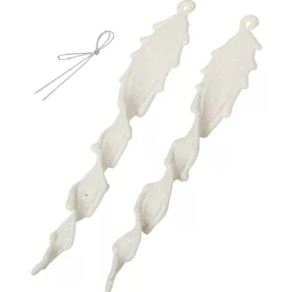 Jégcsap dísz csavart glietteres fehér 21cm 2db-os