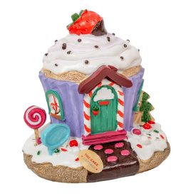 Muffin kunyhó LED-es epres poly M11,5cm