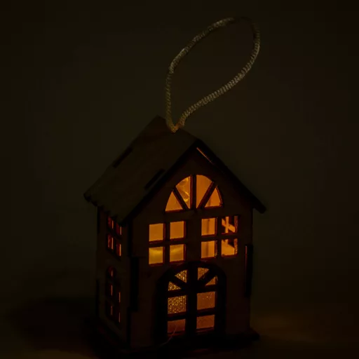 Házikó fából LED-es natúr M8cm
