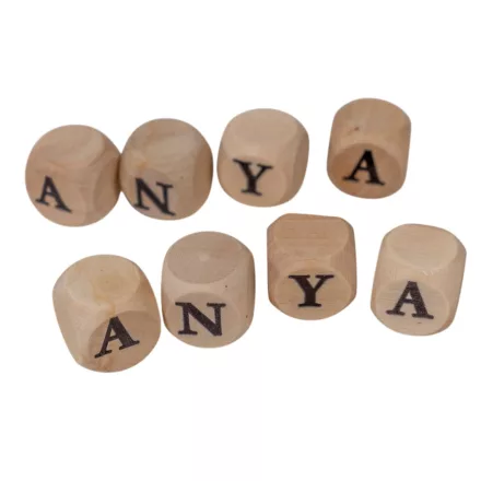 Nyomtatott fa dobókocka natúr  ANYA felirattal 2 szett