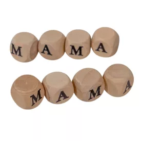 Nyomtatott fa dobókocka natúr - MAMA felirattal 2 szett