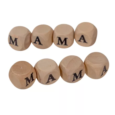 Nyomtatott fa dobókocka natúr - MAMA felirattal 2 szett