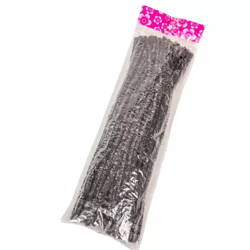 Csillámos zsenília drót fekete 30cm 100db-os