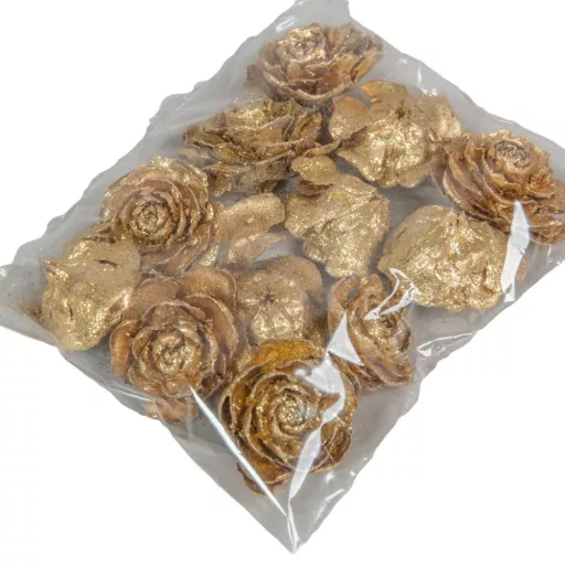 Cédrus rózsa fej 3-5cm arany&glitter 20dkg/csom