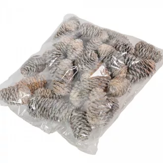 Kínai hosszúkás toboz 5-6cm zúzmarás 25dkg/csom