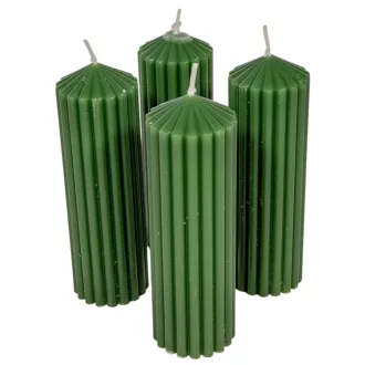   Csúcsos bordás henger gyertya 50x150mm mohazöld 4db/csom (db ár)