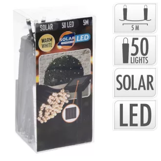 Napelemes fényfüzér 50 LED-es meleg 5m