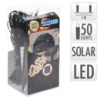 Napelemes fényfüzér 50 LED-es hideg 5m