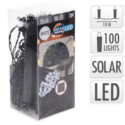 Napelemes fényfüzér 100 LED-es hideg