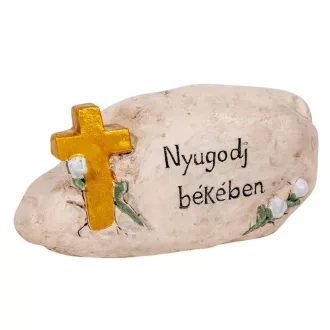 Kő kereszttel nyugodj békében felirattal poly M6x12cm