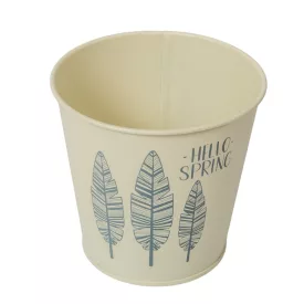 Kaspó kerek fém levél mintával krém D11cm M10,5cm