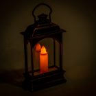 Lámpás LED-es gyertyával rusztikus réz 15x6cm 