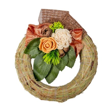 Szalma koszorú hazai szárazvirág díszítéssel 15cm