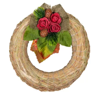 Szalma koszorú hazai szárazvirág díszítéssel 20cm