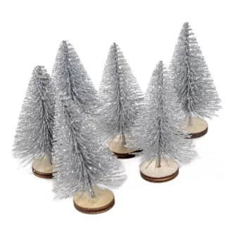 Mini fenyő fa talpon ezüst 7cm 6db-os