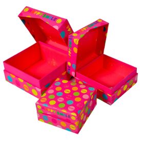 Papír doboz kinyíló pöttyös mintás 17-14-12cm 3db-os