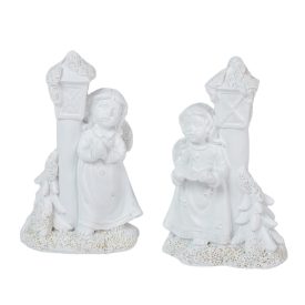 Angyal lámpással poly fehér M9cm