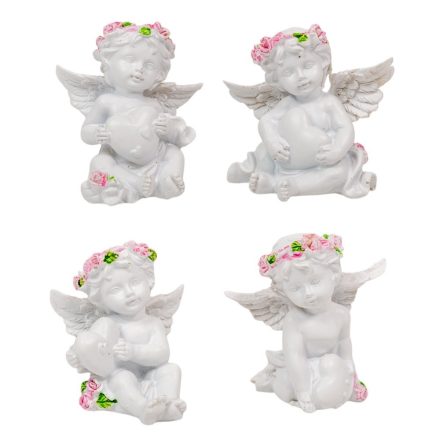 Angyal rózsás ülő szívvel poly M7cm