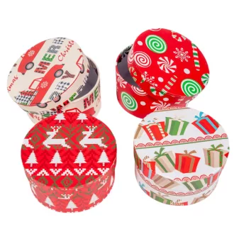 Papírdoboz karácsonyi mintás mix D10,5cm M5,5cm