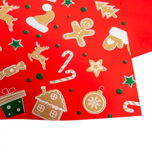 Csomagoló fólia mézeskalács mintával piros 55x55cm 20db-os 