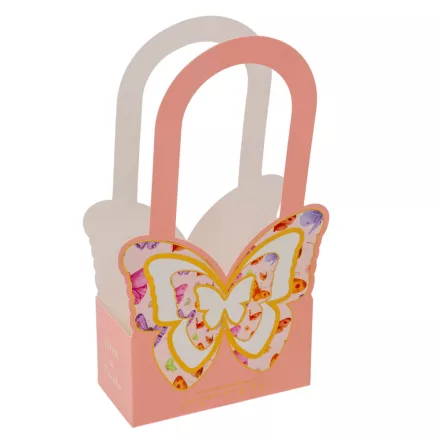 Papírtáska pillangós rózsaszín 18x9x36,6cm