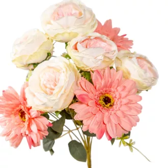 Angolrózsa, gerbera csokor 9v. M42cm 12db/#
