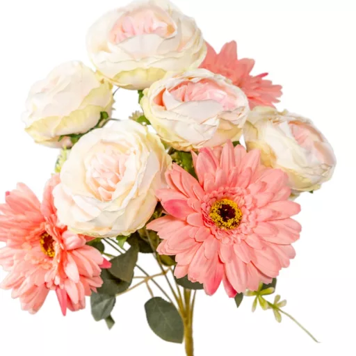Angolrózsa, gerbera csokor 9v. M42cm 12db/#