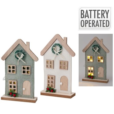 Házikó 8 LED-es filc fa talpon M18cm